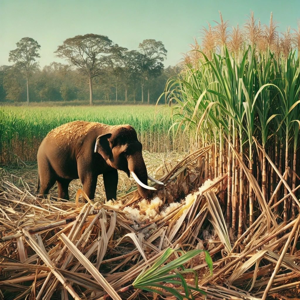 Elephant damaging crop